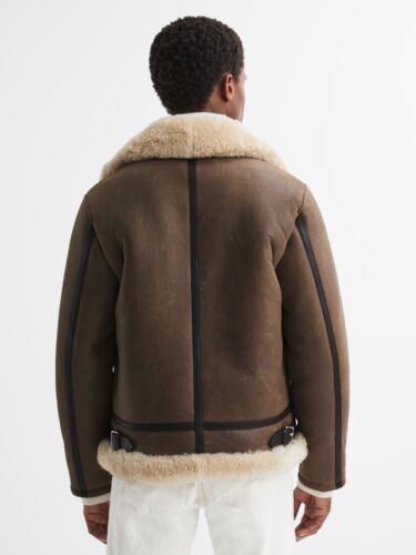 REISS Hardy Shearling Double Buckle Jacket in Brown - Size Large - Picture 6 of 6