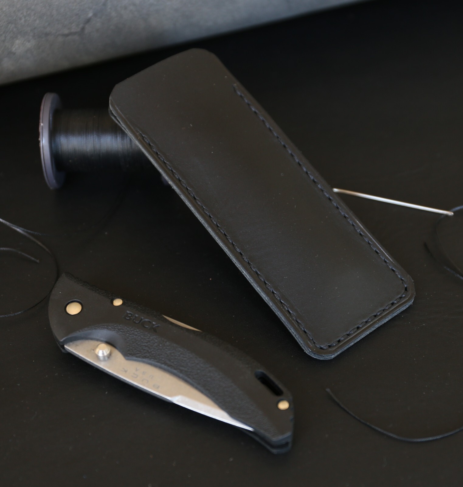 Leather Folding Blade Knife Sheath, Black Leather Knife Sheath, EDC Tools Pocket