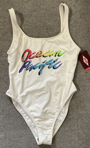 OCEAN PACIFIC Womens Medium White One Piece Swim Suit Beach PARTY WAVE Retro New