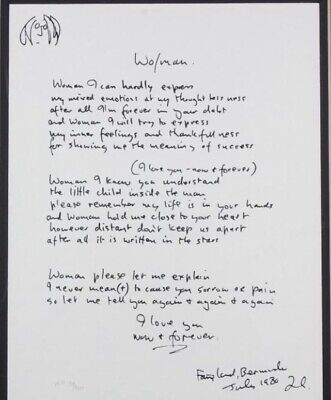 Rare Silk Screen Artists Proof of John Lennon's Handwritten Lyrics