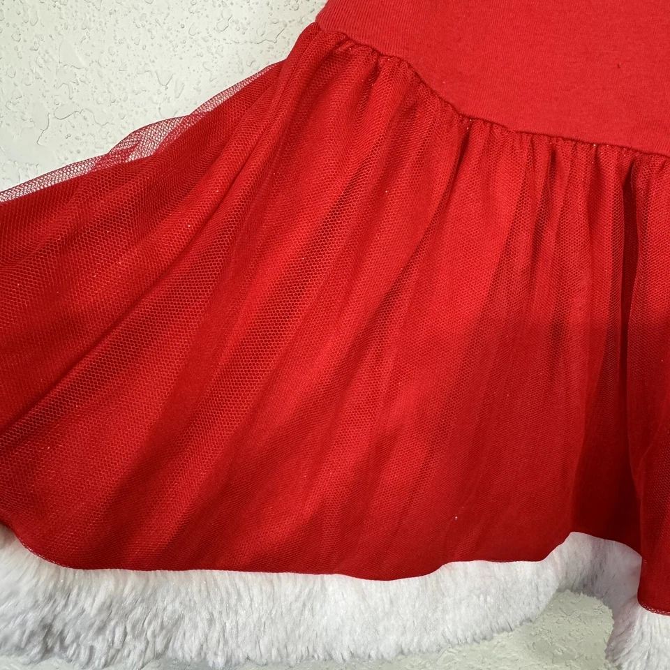 Disney Minnie Mouse Vestido Rojo Niña Talla 6 6X Borde de Piel Blanco Navidad Foto 4 de 4