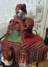 Hand Made Crochet Scarf With Pockets And Head Band Set Red And Green