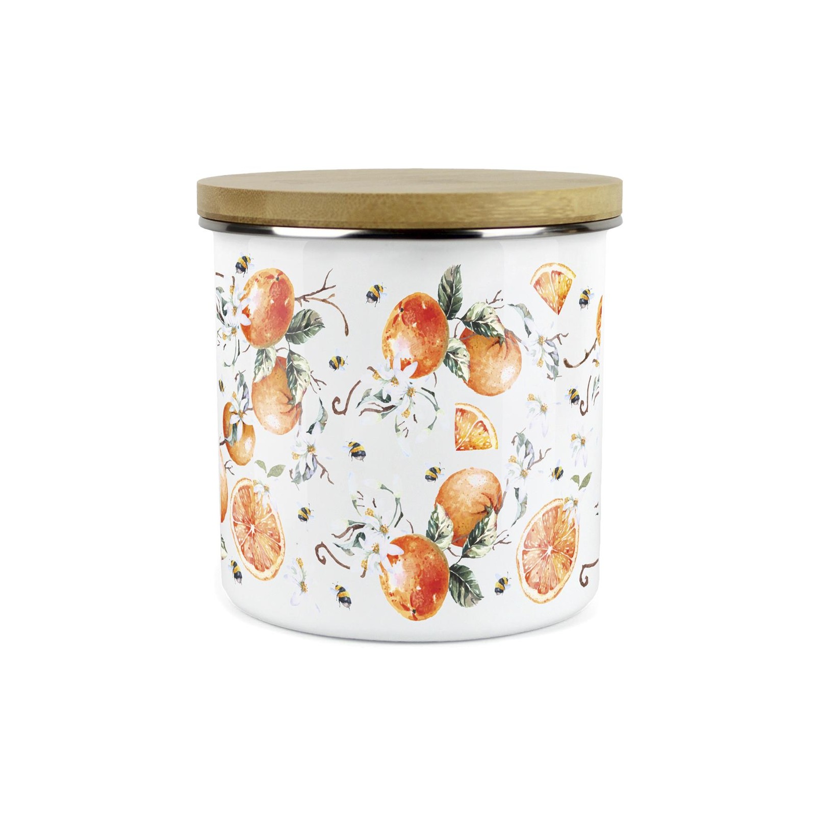 Storage Canister - Tangerine Floral Enamel Kitchen Storage Tin Jar