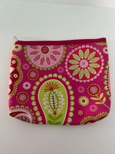 Pink Floral Zip Cosmetic Pouch Fabric Makeup Bag 9x7
