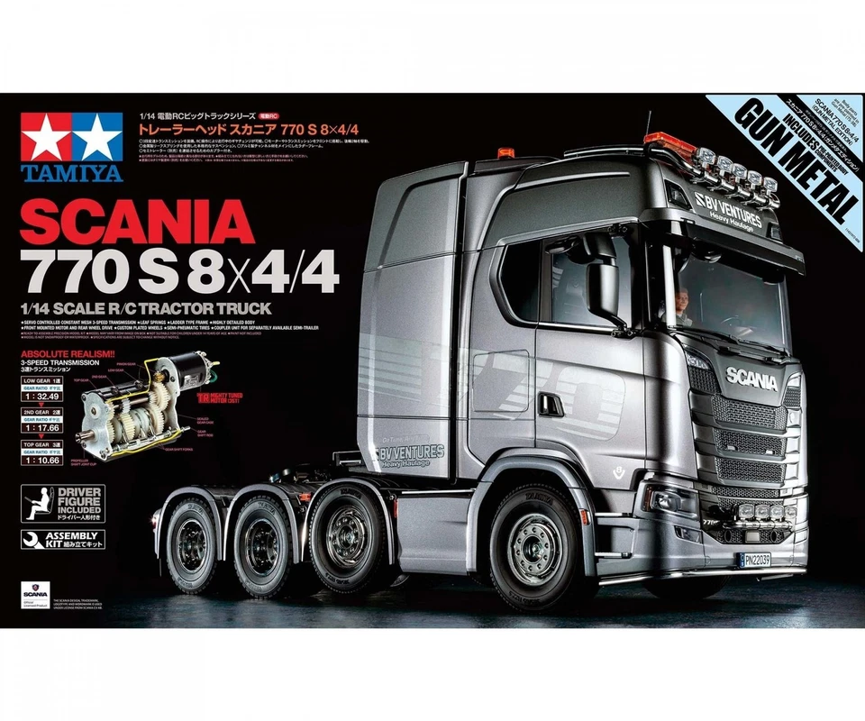 Tamiya 1:14 RC Scania 8x4/4 Gun Met. Peinture #300056376 Camion Télécommandé - Photo 2/4