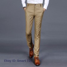 Casual Pencil Pants Mens Slim Fit Skinny Fashion Business Formal Dress Trousers