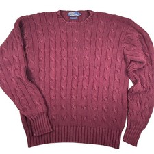 Polo Ralph Lauren Cable Knit Sweater Mens XL Burgundy Cotton Fishermans 90s VTG