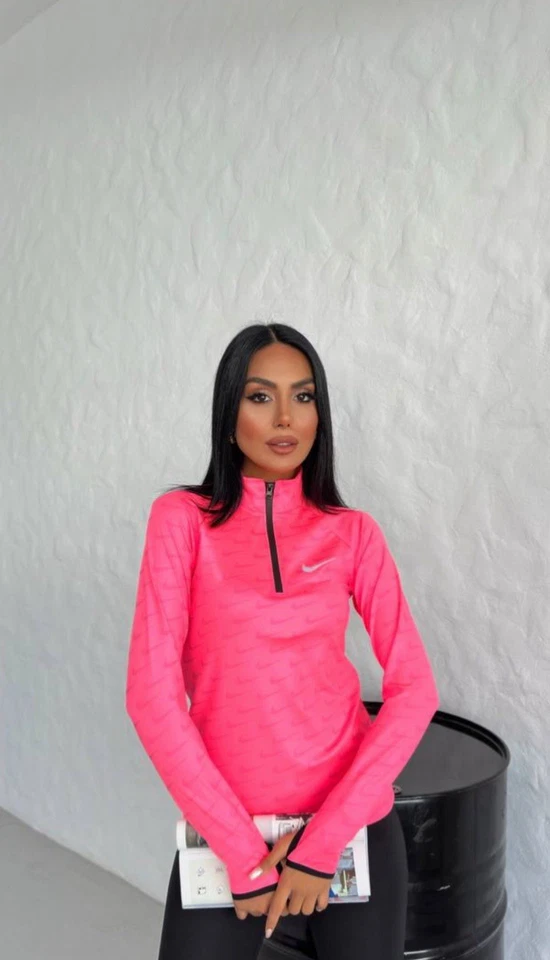 Nike Fast Dri-Fit Quarter Zip Hot Pink Top & Nike leggings set. Small . - Image 2 of 4