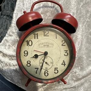 FirsTime & Co Red Twin Bell Alarm Clock Distressed Battery Operated Retro VTG