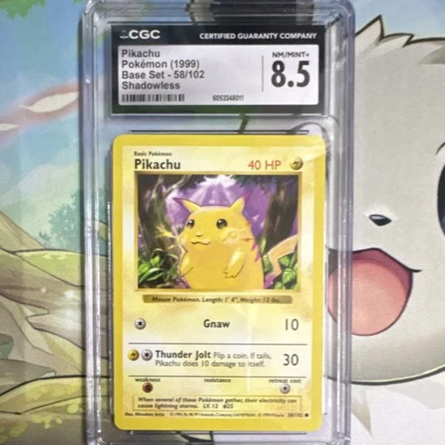 Pokémon Base Set Shadowless Pikachu 058/102 CGC 8.5 Common 1999 Regular