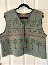Alps Wool Zip Up Vest XL Crop Length Leaves Tress Fall Winter Made in USA VTG