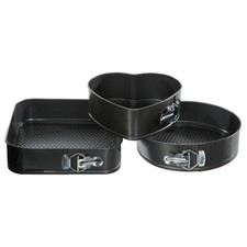 Set 3 tortiere a cerniera tonda, quadrata e cuore nero