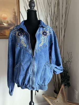 Women s Passion Vintage Denim Embroidered Blue Jacket Size L