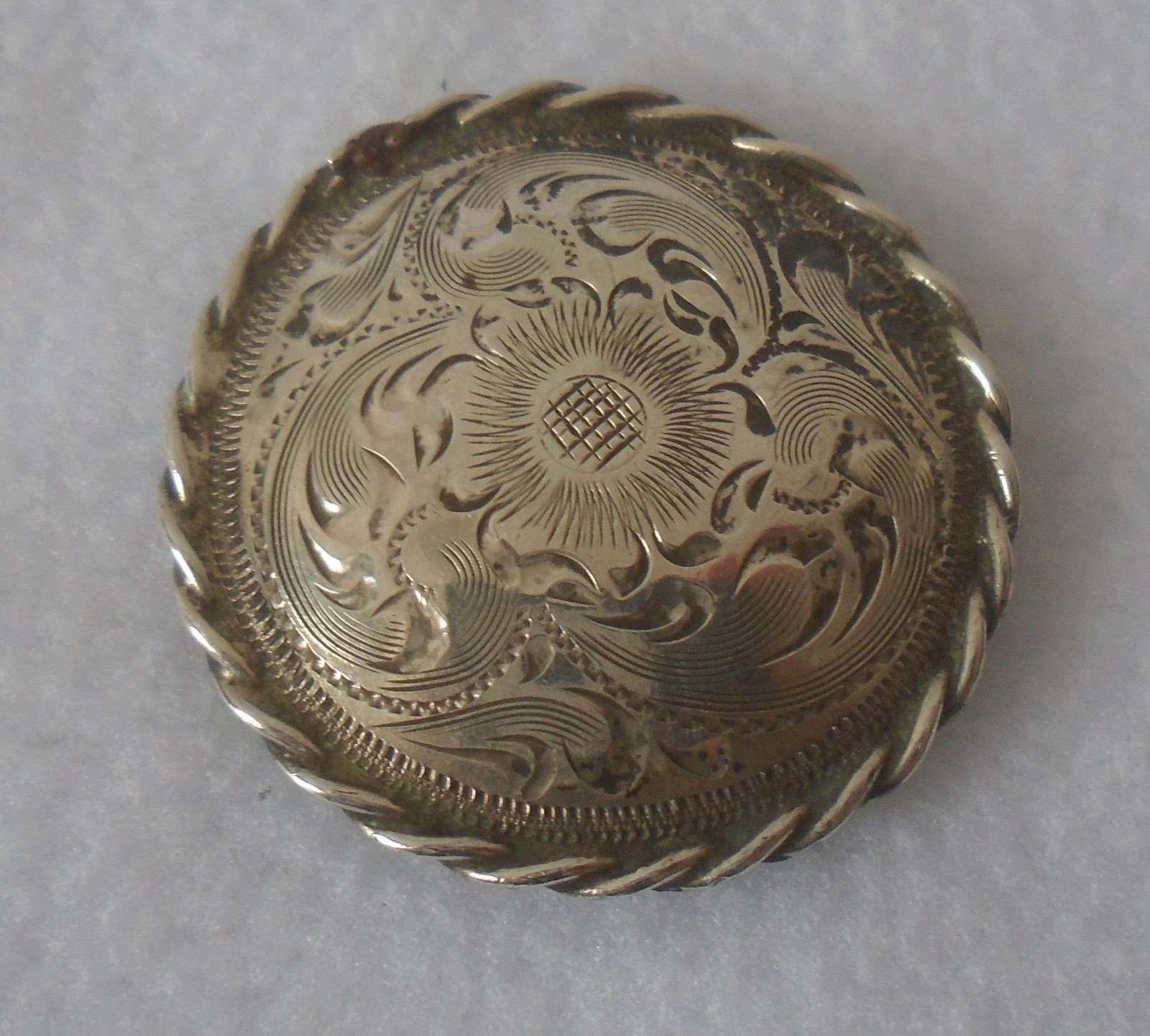 1-1/2" Vintage STERLING Silver Overlay Rope Edge CONCHO~BRIDLE~SPUR STRAP~CHAPS