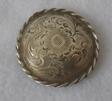 1-1/2" Vintage STERLING Silver Overlay Rope Edge CONCHO~BRIDLE~SPUR STRAP~CHAPS