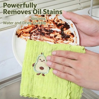 Novelty Avocado Embroidery Microfiber Dish Towel Quick Dry Kitchen Cleaning