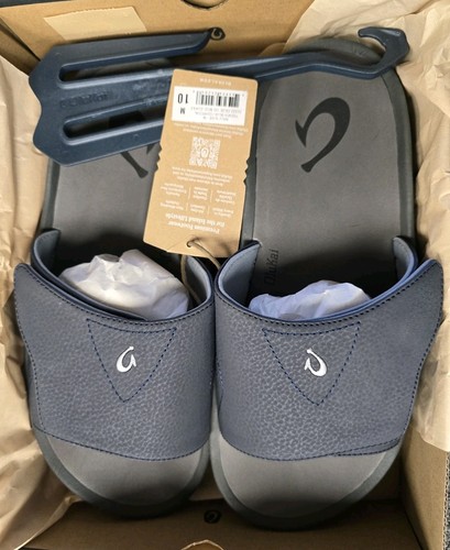 OluKai Nalu Slide Sandals 10332-DE26 Trench Blue Charcoal Water Resistant Sz 10