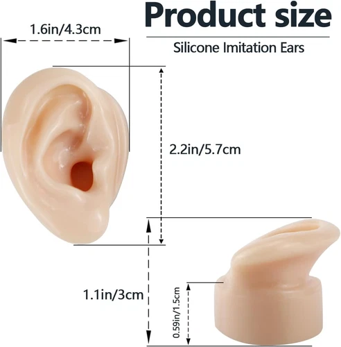 2 Pcs Silicone Ear Model, Fake Ear Models Left and Right Soft Flexible Model image 2