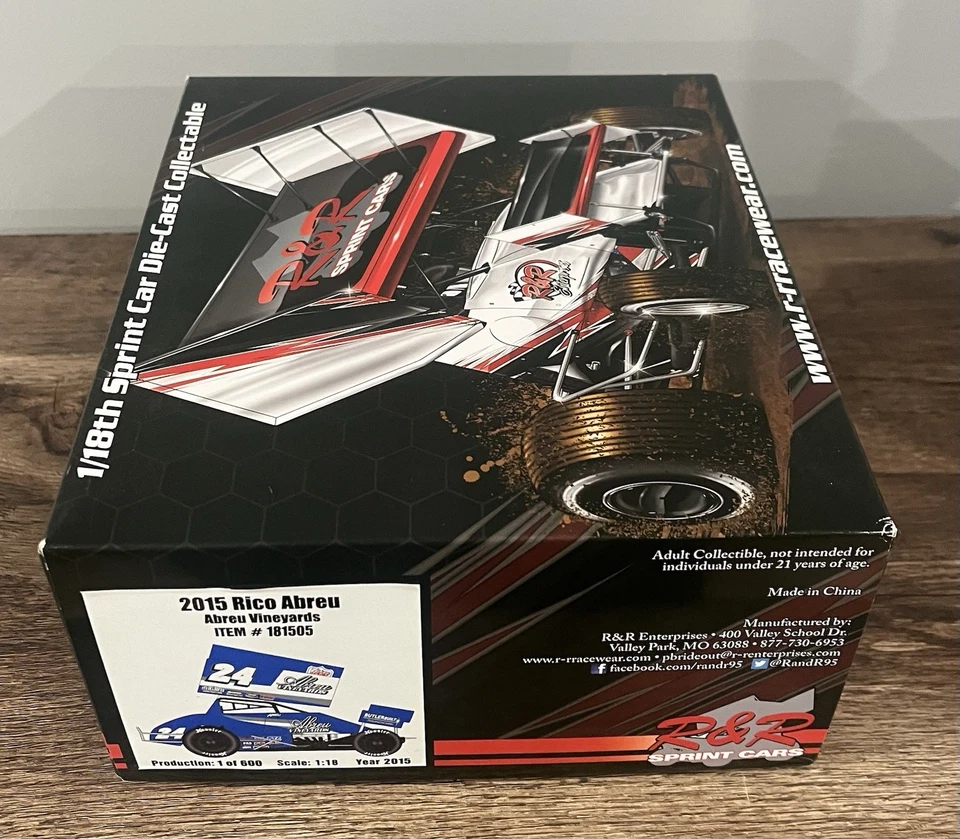 RARE 2015 RICO ABREU # 24 VINEYARDS 1:18 WINGED SPRINT CAR R&R 181505 ACME - Image 2 of 4