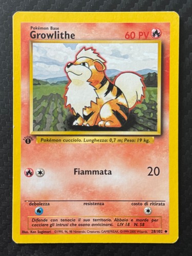 Pokemon Card - Growlithe ITALIAN Base Set 28/102 Uncommon 1st Edition