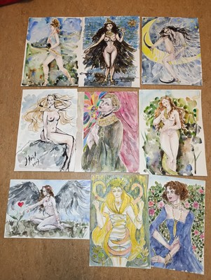 Zeichnungen Aquarell Anna Frick Sammlung 9 X Nude Nackt Akt Busen Erotik Sexy 