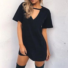 Sexy Elegant Dress Wrap Deep V Neck Cut Out Loose Women Solid Color Short