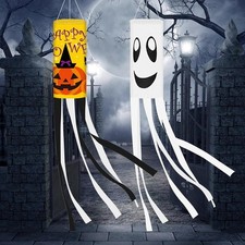 2 Pack Halloween Ghost  Pumpkin Windsock Outdoor Tree Hanging Multi Color