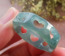 Video Certified Green A Jadeite Jade Heart Diamond Circle Ring NO. 11  418809