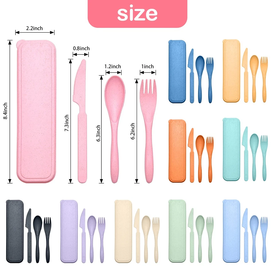 Reusable Travel Utensils Set Wheat Straw Plastic Portable Camping Cutlery No BPA - Image 2 of 4
