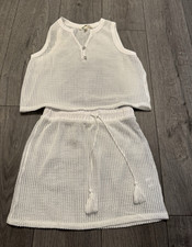 Miken Swim White Solid 2-Piece Mesh Cover Up Set Women  s S, Button, Light