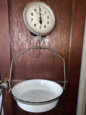 Detecto 31s 30lb Hanging Grocery Weight Scale & Enamel Pan (03000)