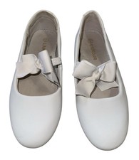 L Amour Classic Ballet Flats Elastic Bow White Leather Girls Shoes Size 1