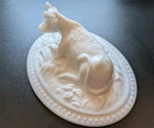 Vintage Kemple Milk Glass Cow On Basket/Nest LID ONLY Replacement Lid
