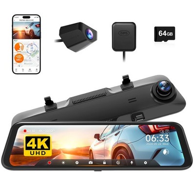 WOLFBOX G850 12'' 4K Rear View Mirror Camera with 5.8GHz WiFi and Voice Control
