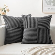 Corduroy Pillow Covers Pack of 2 Boho Decorative 18" x 18" Pack of 2 Grey