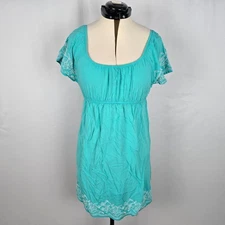One Clothing Dress Junior's XL Green Mini Fit & Flare Embordering Short Sleeve