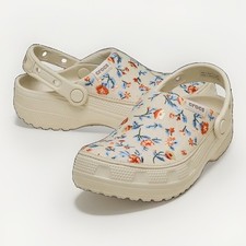 Crocs Classic Floral Embroidery Clogs Bone Beige Orange Blue Flowers Womens 8