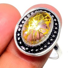 Rutilated Quartz Gemstone 925 Sterling Silver Jewelry All Size Ring For Gift