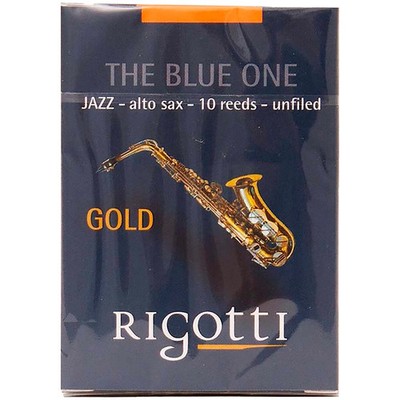 Rigotti Alto Saxophone Reed, Gold Jazz Cut 3 Strong 10 Pack