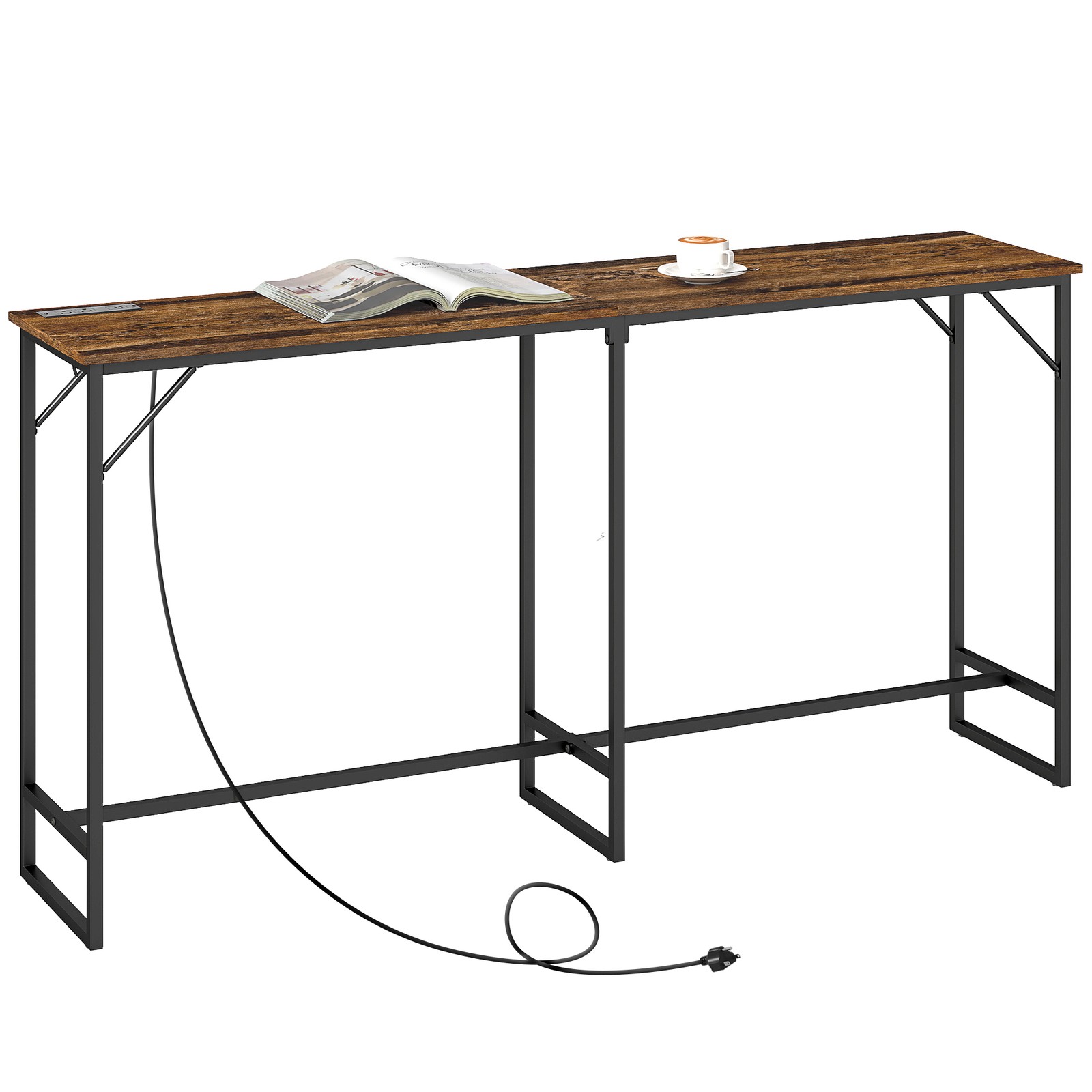 HOMCOM 70" Bar Table with Charging Station, Bar Height Pub Table, Brown
