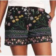 Old Navy Everyday Shorts 2 Black Floral Border Print Cotton Mid Rise 3.5"