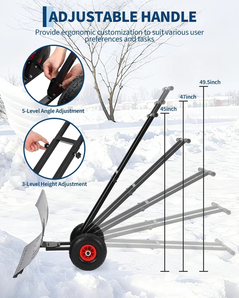 Extra-Large Snow Pusher Shovel With 5 Adjustable Blade Positions Anti-Skid Wheel - Image 4 of 4