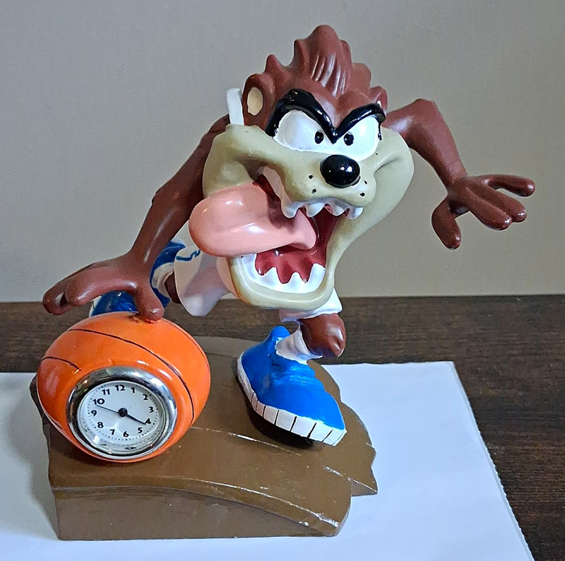 Vintage Looney Tunes Taz Analog Quartz Mini Desk Clock Multicolor 1999 Mint