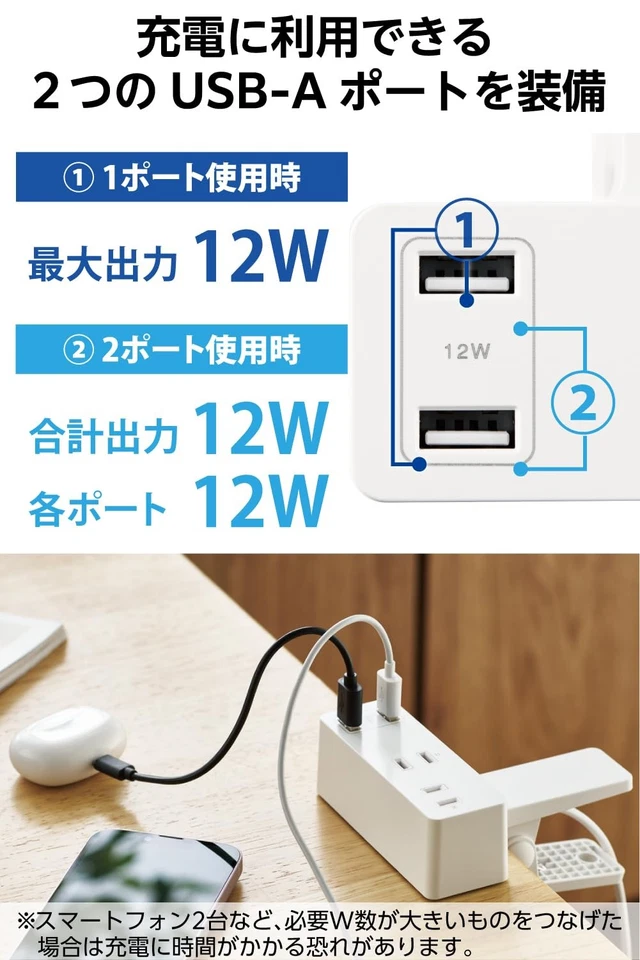 ELECOM Power Tap Clip 3m [3 USB-A x 2] Protector contra rayos Polar Compatible Colgante Foto 3 de 4