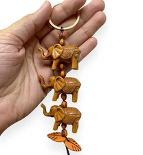 Handmade Elephant Keychain Boho 4” Resin Beads Good Luck Charm Gift Ethnic Style
