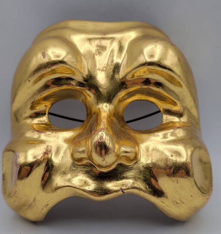 Vintage Gianni Cavalier Venice Hand Carved Wood Mask 22K Gold Leaf Commedia...