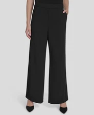 Halston Women's Black Mid Rise Straight-Leg Pull-On Pants Size M