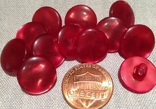 12 Shiny Pearlized Raspberry Red Plastic Shank Buttons 9/16" 14mm # 7733
