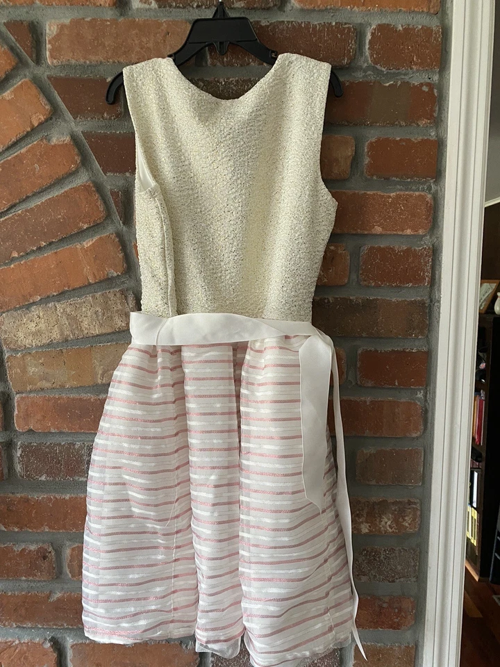 Lugar Niños Niñas Blanco Rosa Dorado Rayas Brillante Primavera Fiesta Talla L 10/12 Foto 2 de 4
