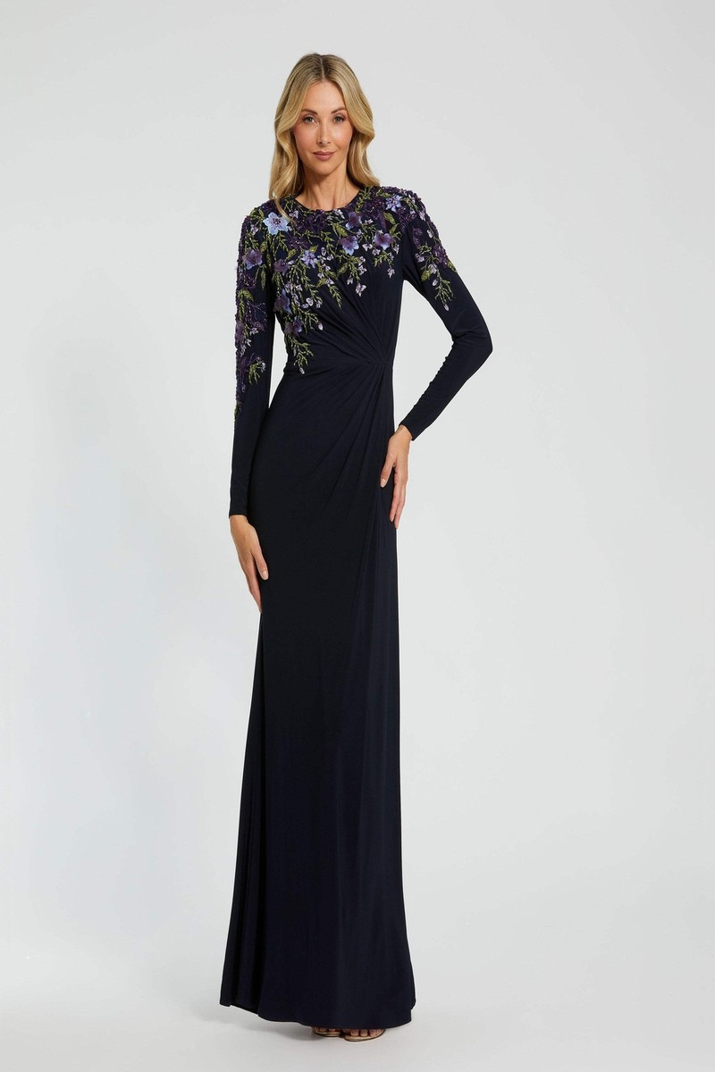green emerald velvet dress Mac Duggal One Shoulder Cape Sleeve Embellished Gown Rose Gold Size 10 main image 0